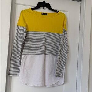 Casual  Yellow, Gray, and White Colorblock Long Sleeve Top